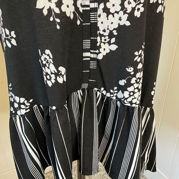 Vintage Lavish Women’s Large Mixed Print Black White Floral Blouse Top Shirt - Picture 3 of 13